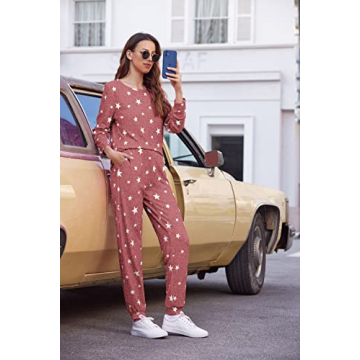 Ekouaer Women's Pajama Set Soft Star Print Lounge Wear