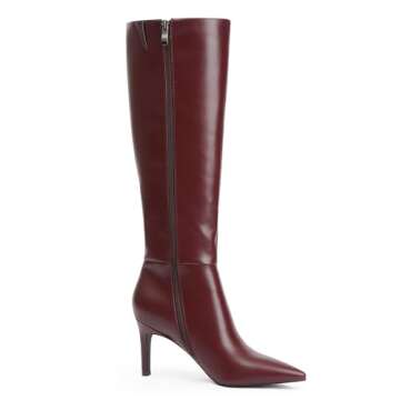 Easyfox Burgundy Boots Knee High Boots for Women Pointed Toe Long Boots 3 In Stiletto High Heeled Ta...