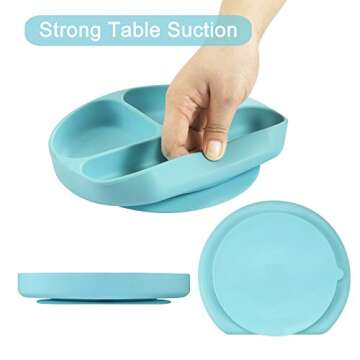PandaEar Silicone Suction Divided Plate for Toddlers | Dishwasher Microwave Oven Safe | Stay Put Baby Bowls Place Mats | Feeding Dishes for Kids (Light Blue)