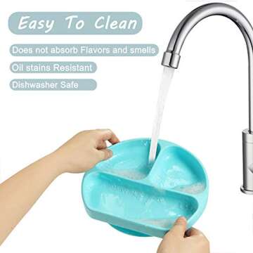 PandaEar Silicone Suction Divided Plate for Toddlers | Dishwasher Microwave Oven Safe | Stay Put Baby Bowls Place Mats | Feeding Dishes for Kids (Light Blue)