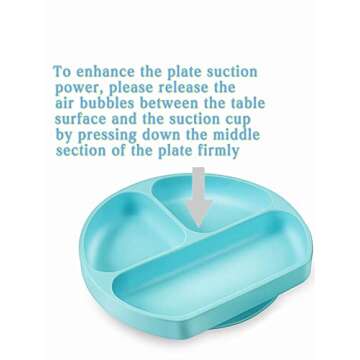 PandaEar Silicone Suction Divided Plate for Toddlers | Dishwasher Microwave Oven Safe | Stay Put Baby Bowls Place Mats | Feeding Dishes for Kids (Light Blue)