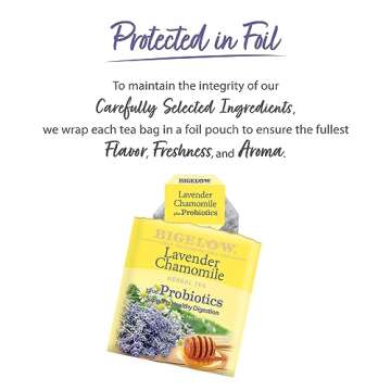 Bigelow Tea Lavender Chamomile Plus Probiotics Herbal Tea, Caffeine Free with Lavender Chamomile, 18 Count Box (Pack of 6), 108 Total Tea Bags