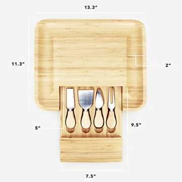 Slice of Goodness Bamboo Cheese Board Set - Large Wooden Charcuterie Boards Accessories Set with Narrow and Flat Knives, Cheese Fork, and Small Spade Inside Hidden Drawer