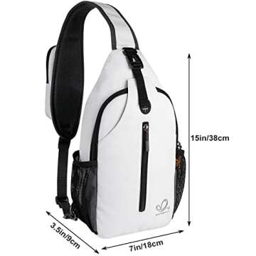 WATERFLY Crossbody Sling Backpack Sling Bag Travel Hiking Chest Bag Daypack (White-Black)