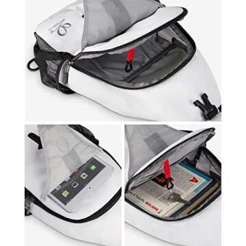 WATERFLY Crossbody Sling Backpack Sling Bag Travel Hiking Chest Bag Daypack (White-Black)