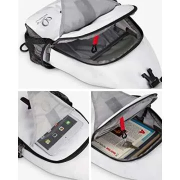 WATERFLY Crossbody Sling Backpack Sling Bag Travel Hiking Chest Bag Daypack (White-Black)