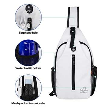 WATERFLY Crossbody Sling Backpack Sling Bag Travel Hiking Chest Bag Daypack (White-Black)