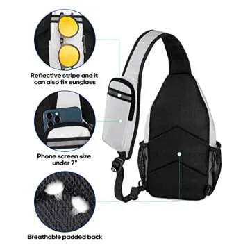 WATERFLY Crossbody Sling Backpack Sling Bag Travel Hiking Chest Bag Daypack (White-Black)
