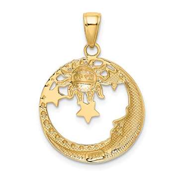IceCarats 14K Solid Yellow Gold Crescent Moon Stars Sun Necklace Sunshine Pendant Sunburst Charm Cel...