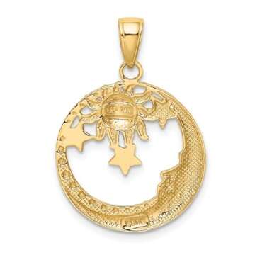 IceCarats 14K Solid Yellow Gold Crescent Moon Stars Sun Necklace Sunshine Pendant Sunburst Charm Celestial Jewelry 28mm x 20mm Only