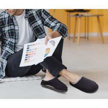 KuaiLu Mens Slippers with Orthopedic Arch Support Suede Faux Fur Fluff Plush Wool-like Warm House Sh...