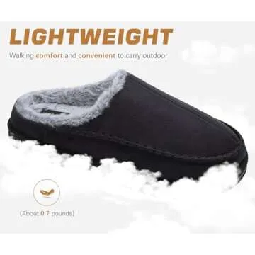 KuaiLu Mens Slippers with Orthopedic Arch Support Suede Faux Fur Fluff Plush Wool-like Warm House Shoes Comfortable Slip-on Bedroom Indoor Outdoor Clogs Slippers for Man, Size Black 10