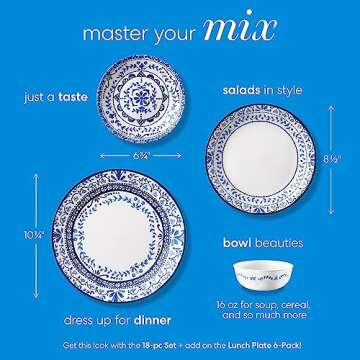 Corelle Vitrelle 6 PIECE Dinner Plates Set, Triple Layer Glass and Chip Resistant, Lightweight Round Plates, Portofino