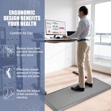 WEZVIX Cushioned Kitchen Mat 2 PCS, Anti Fatigue Kitchen Rugs, Heavy Duty Kitchen Rugs and Mats Non-Skid, Ergonomic Comfort Foam Kitchen Floor Mat for Home, Office, Sink, Laundry - Grey