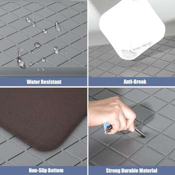 WEZVIX Cushioned Kitchen Mat 2 PCS, Anti Fatigue Kitchen Rugs, Heavy Duty Kitchen Rugs and Mats Non-Skid, Ergonomic Comfort Foam Kitchen Floor Mat for Home, Office, Sink, Laundry - Grey