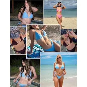 seamoly Womens Two Piece Swimsuit Bikini Sets 2025 Sexy High Cut Cheeky Bathing Suit oweling Jacquard Textured Swimwear Blue XS