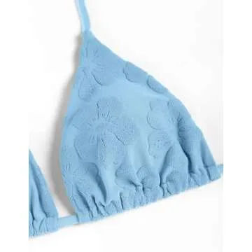 seamoly Womens Two Piece Swimsuit Bikini Sets 2025 Sexy High Cut Cheeky Bathing Suit oweling Jacquard Textured Swimwear Blue XS