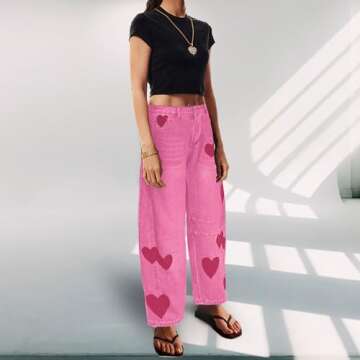 Stylish Mid Rise Heart Printed Ankle Barrel Jeans for Women