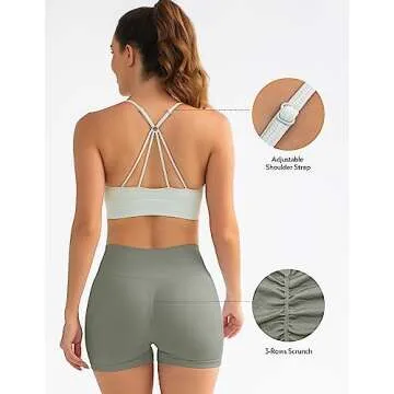 FRESOUGHT Yoga 2 Piece Outfits for Women Soft Seamless Clothes Gym Activewear Workout High Waisted Shorts Sets Grey S