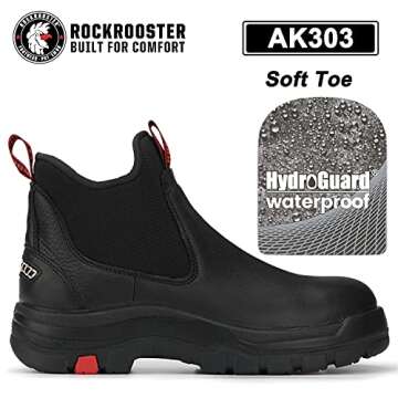 ROCKROOSTER Bakken Men's Black 6 inch Chelsea, Slip-on Work Boots, Waterproof, EH Rated, ASTM Standa...