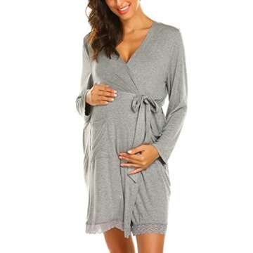 Ekouaer Maternity Robe for Women Soft Knit Nursing Bathrobes Lightweight Labor and Delivery Robes with Pockets