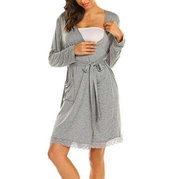 Ekouaer Maternity Robe for Women Soft Knit Nursing Bathrobes Lightweight Labor and Delivery Robes with Pockets