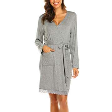 Ekouaer Maternity Robe for Women Soft Knit Nursing Bathrobes Lightweight Labor and Delivery Robes with Pockets