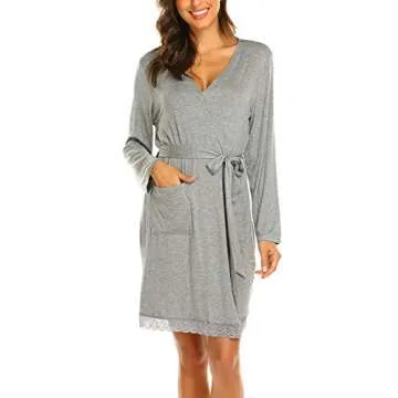 Ekouaer Maternity Robe for Women Soft Knit Nursing Bathrobes Lightweight Labor and Delivery Robes with Pockets