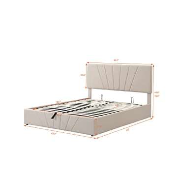 CITYLIGHT Upholstered Platform Bed Frame with Storage, Queen Size Bed with Gas Lift Up Storage, Wood...