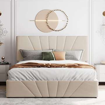 CITYLIGHT Upholstered Platform Bed Frame with Storage, Queen Size Bed with Gas Lift Up Storage, Wooden Storage Bed with Tufted Headboard and Hydraulic Storage System,Beige