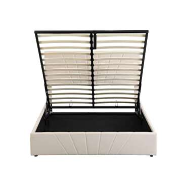 CITYLIGHT Upholstered Platform Bed Frame with Storage, Queen Size Bed with Gas Lift Up Storage, Wooden Storage Bed with Tufted Headboard and Hydraulic Storage System,Beige