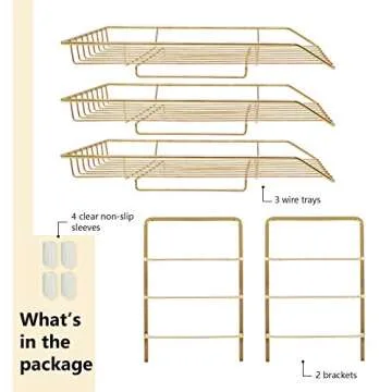 LUCYCAZ 3 Tier Gold Letter Tray Desk Organizer