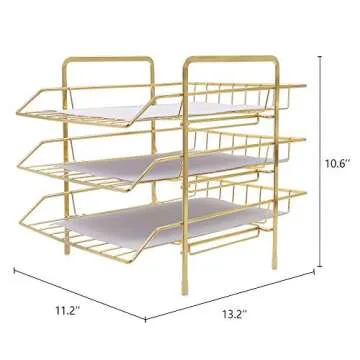 LUCYCAZ 3 Tier Gold Letter Tray Desk Organizer
