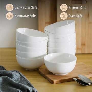 BTaT- White Cereal Bowls, Set of 12, 16 Ounces, Bowls, Cereal Bowl, White Bowls, Small Bowls, White Soup Bowls, Porcelain Bowl, Set of Bowls, White Porcelain Bowls, Deep Bowls