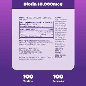 Natrol Beauty Biotin 10,000mcg Vitamins for Beauty, 100 Tablets, 100 Day Supply