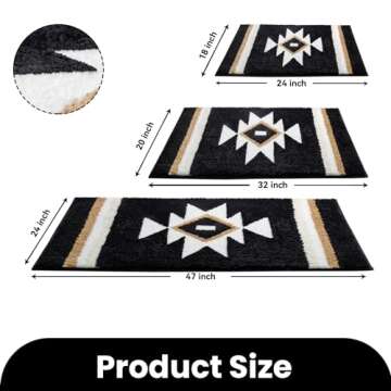 TANVILL Bathroom Rugs Boho Bath Mat Non Slip Black Aztec Bath Rug, Soft Absorbent Luxury Plush Washa...