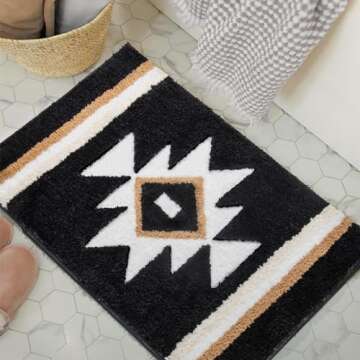 TANVILL Boho Bathroom Rug: Non-Slip Plush Mat 18x24