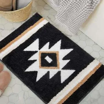 TANVILL Boho Bathroom Rug: Non-Slip Plush Mat 18x24
