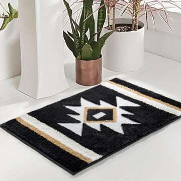 TANVILL Boho Bathroom Rug: Non-Slip Plush Mat 18x24