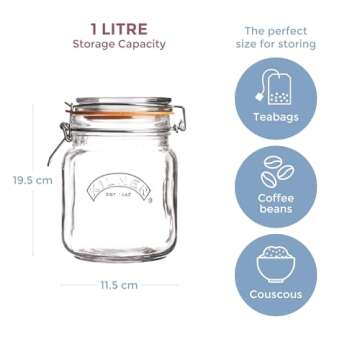 Kilner Square Swing Top Jar 1L for Efficient Food Storage