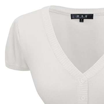 YEMAK Women's Cropped Bolero Cardigan - Short Sleeve V-Neck Stylish Knit Top HB2137-WHT-M