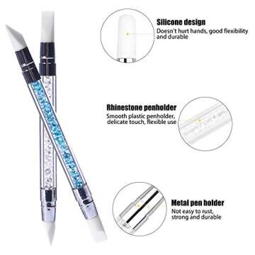 Hanyoushengvance 5Pcs Silicone Nail Art Acrylic Pen Brushes set Rhinestone Nail Polish Carving Pen Rubber Tip Nail Brushes For 3D Effect Shaping Drawing Dotting Tools.