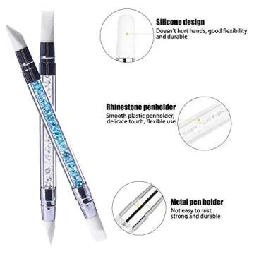 Hanyoushengvance 5Pcs Silicone Nail Art Acrylic Pen Brushes set Rhinestone Nail Polish Carving Pen Rubber Tip Nail Brushes For 3D Effect Shaping Drawing Dotting Tools.