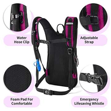 Gelindo Water Backpack Hiking Hydration Pack, Insulated Hydration Backpacks with 2L BPA Free Water Bladder for Men, Women, for Running, Cycling, Camping, Walking, Commuting and Outdoor-Rose