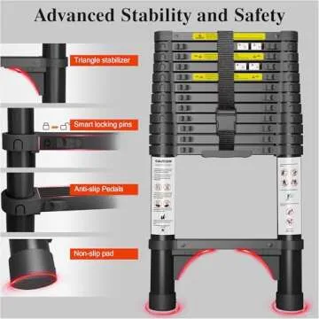 Telescoping Ladder - 12.5 FT with 330 lbs Capacity - Safe & Portable
