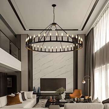 Wagon Wheel Chandelier 36-Light 60-Inch, Farmhouse Industrial Style Chandelier Rustic Candle Pendant...