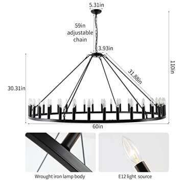 Larger Wagon Wheel Chandelier 36-Light Rustic Pendant Lighting