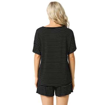 LazyCozy Striped Pajama Set for Women, Viscose Made from Bamboo, Short Sleeve Shirt with Sleep Short...