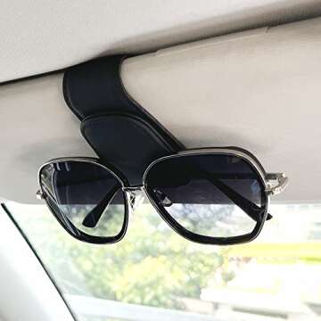 CMWWYFC 2Pcs Sunglass Holder for Car, Magnetic Leather Eyeglass Hanger Clip for Car Sun Visor, Sungl...