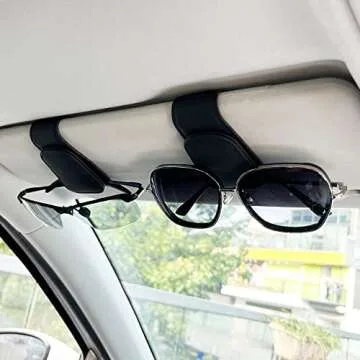 CMWWYFC 2Pcs Sunglass Holder for Car, Magnetic Leather Eyeglass Hanger Clip for Car Sun Visor, Sunglasses Holder and Ticket Card Clip for Car Visor Accessories